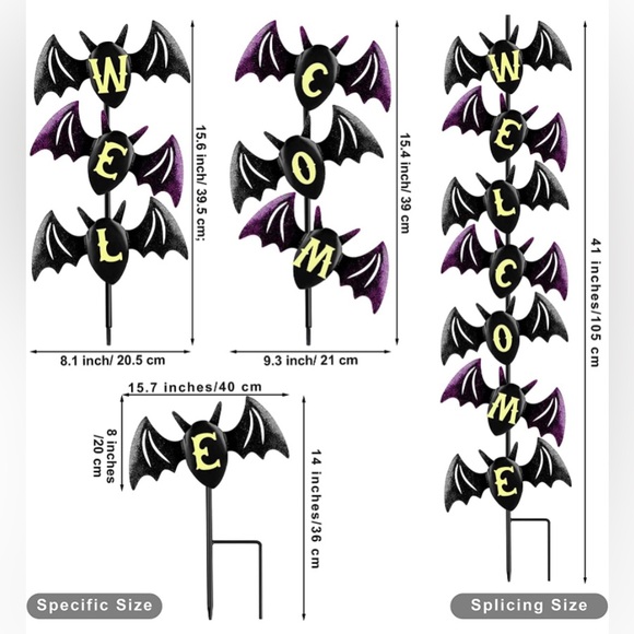 Glow in The Dark Bat Yard Welcome Sign Garden Yard Lawn Outdoor Halloween Decor - Picture 2 of 6